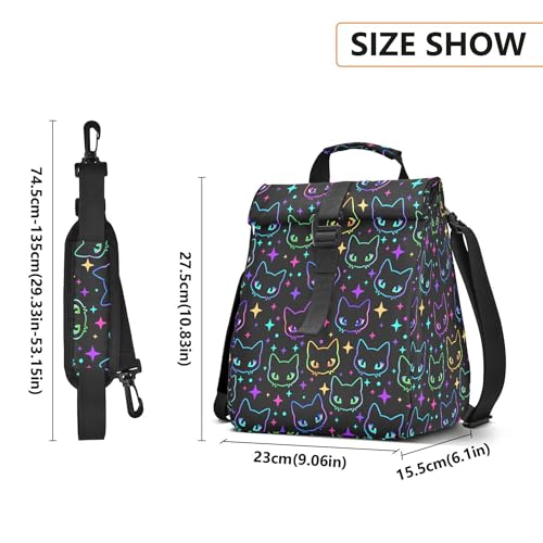 MNSRUU Insulated Lunch Bags Women Men Aldults, Colorful Neon Cat Heads Portable Reusable Thermal Meal Tote Cooler Bag Organizer, Adjustable Shoulder Strap, Handle - color: Halloween Theme 089