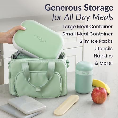 Bentgo Insulated Lunch Bag – Extra-Large Capacity Adult Lunch Bag with Shoulder Strap and External Storage Compartment, Durable, Lightweight, Ideal for Work, School, & Meals On the Go (Clay Green) - color: Clay Green