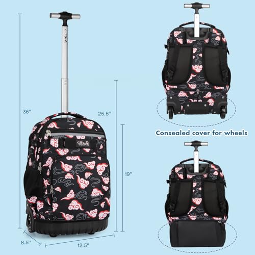 Tilami Rolling Backpack for Kids 18 Inch Wheeled Bookbag for Boys & Girls for School & Travel,Clouds Black - color: Clouds Black