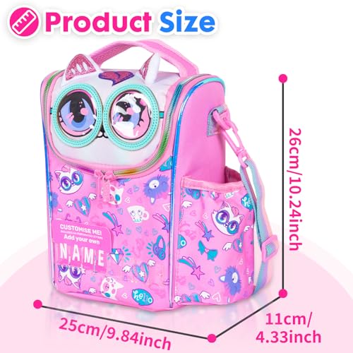 Kids Cooler Insulated Lunch Bag, Back to School Large Meal Tote for Girls, Boys, Men, Women, with Water Bottle Holder and Adjustable Strap, Cat - color: Cat