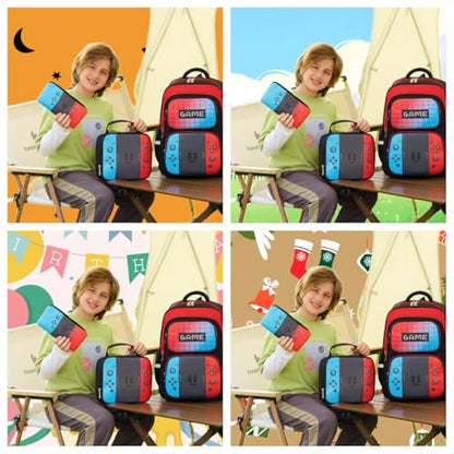 Kids Backpack 3-in-1 Boys Backpack with Lunch Bag and Pencil Case for Teens Middle School, 17 Inch Large Capacity (GAME) - color: GAME