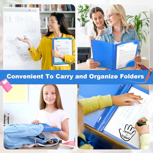 Henoyso 24 Pcs Plastic Folders with Clear Front Pockets and Prongs School to Home File Organizer Plastic Folder for Back to School Parent Teacher Communication Homework Office (Blue) - color: Blue