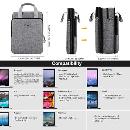 ZINZ Laptop Case 12.9 13 Shoulder Bag, Expandable Handbag with Valuables Compartment Compatible with MacBook Air/Pro/Neo 13" M5/M4/M3/M2/M1, iPad 12.9/13/11, Water-Resistant & Shockproof,L01G06 - color: L01g06, size: 13"