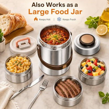 67oz Upgraded Thermos for Hot Food, 3-Layer Stackable Food Thermos, Soup Thermos Jar with Insulated Bag, Ideal for Office, Outdoor Meals, and Various Occasions (67 oz Silver) - color: 67 oz Silver
