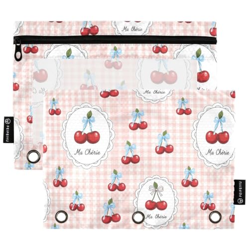 Gredecor 3 Ring Binder Pencil Pouch, Cute Pink Strawberry Bow (24) Zippered Pen Case Pouches with Clear Window, 2 Pack Stylish Office & School Supplie - color: Cute Pink Strawberry Bow (24)