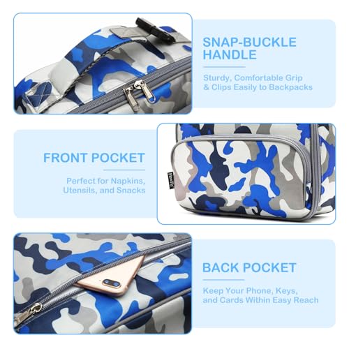 FlowFly Kids Lunch box Insulated Soft Bag Mini Cooler Back to School Thermal Meal Tote Kit for Girls, Boys,Blue Camo - color: Blue Camo