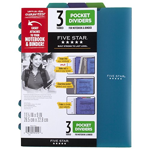 Five Star Pocket Dividers, Tabbed, Fits 3 Ring Binder, Colors Will Vary, 3 Pack (81212) - style: One-Pocket