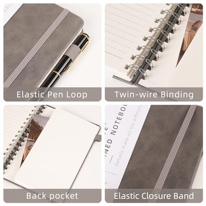 Spiral Notebooks Journal for Women Men 12 Pack Bulk Leather Hardcover with Pen Holder A5 160 Pages 100 GSM Thick Paper for Work School Lined Gray - color: Gray