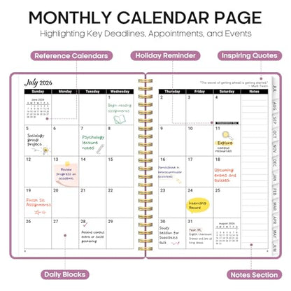 Planner 2026-2027, 6.3" x 8.5" Weekly and Monthly Academic Year Planner Calendar, July 2026 - June 2027, Hardcover Large School Planning Agenda With Tabs, Perfect for School & Office Supplies, A5, Purple - color: B-Purple, size: A5(6.3"x8.5")