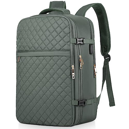 MOMUVO Large Travel Backpack Women, Flight Approved Carry On Backpack, Water Resistant Anti-Theft Large Casual Daypack Fit 17 Inch Laptop with USB Charging Port, Olive Green - color: Olive Green, size: 17.3 inch