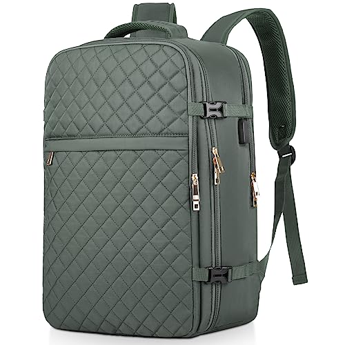 MOMUVO Large Travel Backpack Women, Flight Approved Carry On Backpack, Water Resistant Anti-Theft Large Casual Daypack Fit 17 Inch Laptop with USB Charging Port, Olive Green - color: Olive Green, size: 17.3 inch