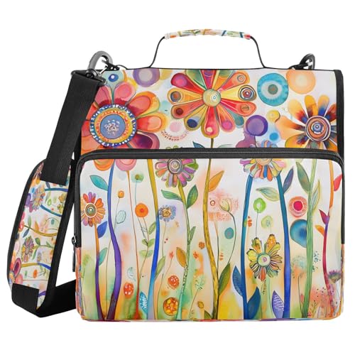 3 Ring Zipper Binder Colorful Floral Binders Bag with Shoulder Strap 500 Sheets Paper Organizer Trapper Keeper Documents Storage File Folder for School Office - color: A497