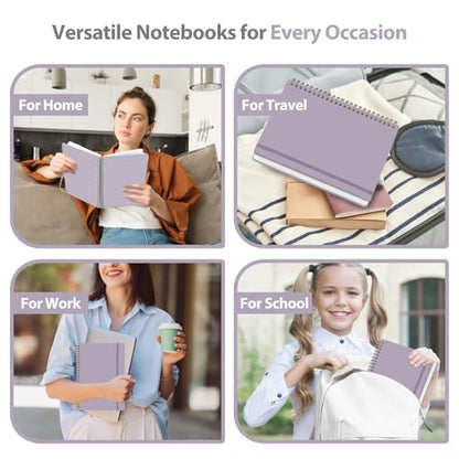 A5 Lined Spiral Journal Notebook, 146 Pages Hardcover Notebook with 100 GSM Thick Paper, Inner Pocket & Elastic Closure, 5.7" x 7.9", Notebooks for Work, School, College, Office, Journaling & Note Taking - color: Purple
