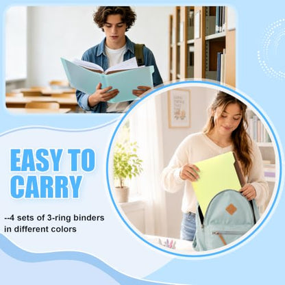 4 Pack 2 Inch 3 Ring Binder, with 5 Double Pocket Tab Dividers Fits | Fits 8.5x11" Letter Size, Holds 400 Sheets, Large Capacity Colorful Three Ring Binder for School, Office, Teacher Supplies - size: 2 Inch Round Ring