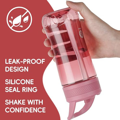 14oz Clear Kids Water Bottle with Straw Lid, BPA-Free Tritan, Measurement Scale, Sturdy Handle Wide Mouth Leak-proof Reusable Plastic Bottle for Boy& Girls, Back to School(Red) - color: Red