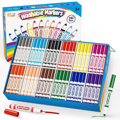 240 Count Washable Markers for Kids, Fine Tip Coloring Markers, 12 Vibrant Colors, Non-Toxic Art Markers, Easy to Wash, Bulk Classroom Supplies for School, Teachers, Drawing, Coloring & Craft
