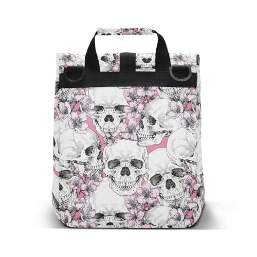 MNSRUU Insulated Lunch Bags Women Men, Halloween Skull Flowers and Pink Cherries Portable Reusable Thermal Meal Tote Cooler Bag Organizer, Adjustable Shoulder Strap, Handle - color: Skulls 084