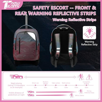 NEW TILAMI 18-Inch 6-Wheel Rolling Backpack for Kids, Pink Sunset | Lightweight Rolling Stair-Climbing Top Carry Handle Padded Shoulder Straps For School Family Travel - color: Pink Sunset
