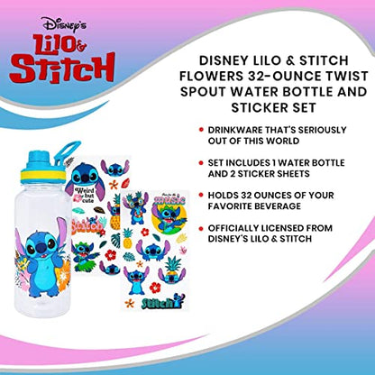 Silver Buffalo Disney Lilo and Stitch Tropical, Plastic Water Bottle, 32oz | Island Vibes, Twist Spout, Sticker Set, You Stick Yourself, 0.95 Liters - color: Lilo and Stitch Tropical Island Vibes