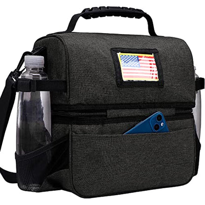 MIER Lunch Box for Men Dual Compartment Adult Lunch Bag for Work, Dark Grey | Leakproof & Insulated; Lunchbox Cooler Tote with Side Bottle Holder; Detachable Shoulder Strap with Pad; Multi-Pockets - color: Dark Gray