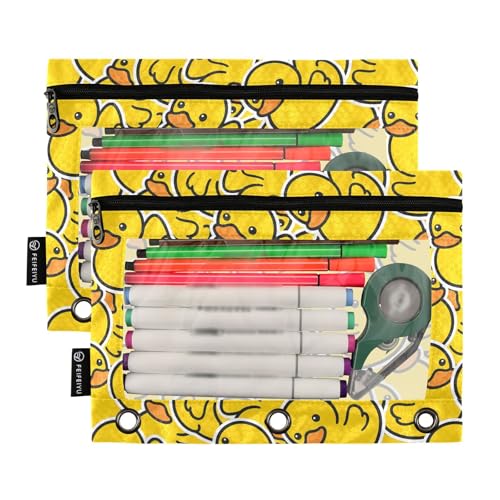 Little Yellow Duck Pencil Pouch for 3 Ring Binder, 2 PCS Binder Pencil Pouch with Zipper, Clear Window Zipper Pencil Case Pencil Bags for School Office Supplies - color: Duck