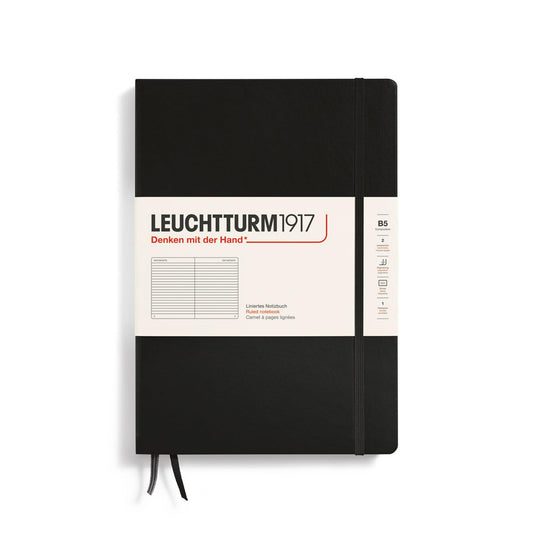 LEUCHTTURM1917 - Notebook Hardcover Composition B5-219 Numbered Pages for Writing and Journaling (Black, Ruled)