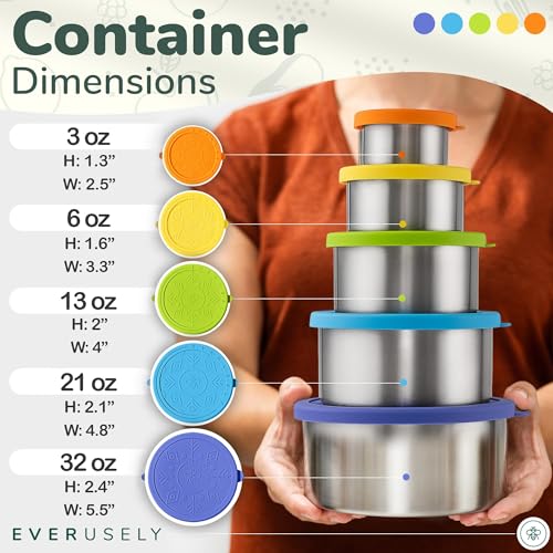 Stainless Steel Food Containers, Metal Lunch Boxes, Set of 5, Summer | Everusely lunch containers feature colorful lids and offer durable utility for snacks, meal prep, and food storage. - color: Summer