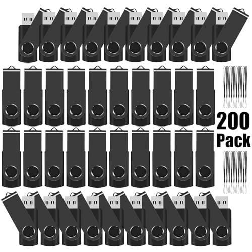 2GB 200-Pack USB Flash Drives Bulk EASTBULL USB 2.0 Thumb Drive,Black | Swivel Pen Drive with Lanyards for Data Storage 2GB 200 Packs Bulk Thumb Drives, Black - color: 200PCS-Black, size: 2GB