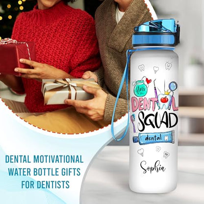 Hyturtle Personalized Dental Water Bottle - 32oz Motivational Water Bottle with Leak-Proof Lid Time Marker - Custom Name Gift for Dentists, Dental Assistants, Dental Students On Birthday, Christmas - color: Dentist