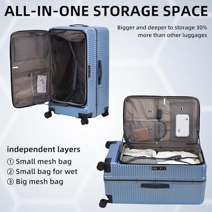 Kaleenie 29 Inch Aluminum Checked Luggage with Side Opening Zipper, Lightweight Hardshell ABS+PC Suitcase with TSA Lock, 360° Universal Wheels, Blue - color: Dark Blue, size: 29 Inch
