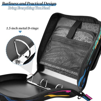 3 Ring Zipper Binder With Shoulder Strap Documents Storage Organizer Animal Dog - color: Dinosaurs Pattern