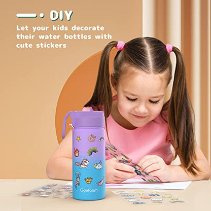 Gonfoam 16oz Kids Stainless Steel Insulated Water Bottle | DIY Stickers, BPA-free, Leak-proof, Sturdy, Keeps Cold 24h, Easy to Carry, Easy to Clean, Back to School, Gifts - color: Purple and Blue, size: 16 Ounces