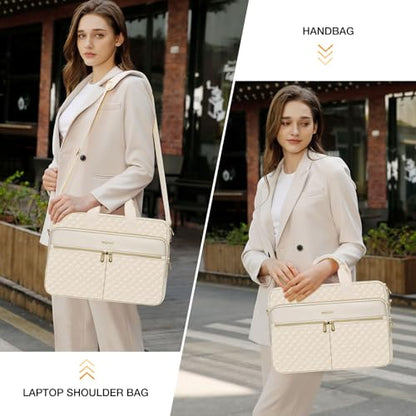 MOSISO 13-14 inch Laptop Bag, Laptop Briefcase Messenger Compatible with MacBook Neo 13 inch/Air 13.6/13 /Pro 13/14, Square Quilted Computer Bag Work Office Business with 3 Pockets&Strap, Beige - color: Beige, size: 13.3 inch