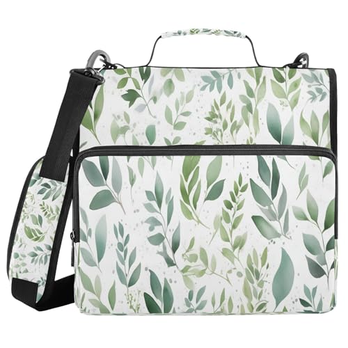3-Ring Zipper Binder Bag, 13 Inch Laptop Organizer with Shoulder Strap Multiple Pocket File Folder for School Office - color: Sage Green