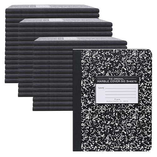 ROARING SPRING Hard Cover Composition Notebook, 48 Pack, Black Marble Comp Book, 9.75″ x 7.5″, Unruled Blank Paper, 50 Sheets (100 Pages), Made in USA - size: 9.75" x 7.5", style: 48 Pack - Unruled - 50 Sheets - Black Marble