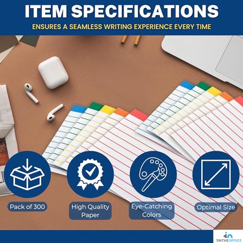 1InTheOffice Index Cards 3x5, Ruled Index Cards, Flash Cards, Assorted Colors, 300 Pack
