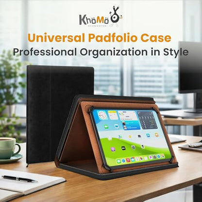 KHOMO Universal Padfolio Case – Tablet Portfolio Organizer with Notepad Holder – Compatible with iPad 10th/11th Gen, iPad Pro 11, iPad 7/8/9 (10.2", 10.9", 9.7") - color: Black