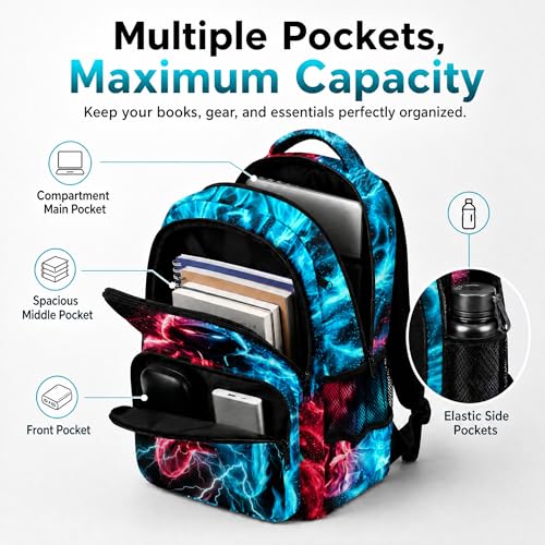 Game Backpack Set for Boys Kids, Gaming Kids Boys Backpack with Lunch Box, Pencil Bag and Coin Purse. Game School Bag 17" (Blue&Red) - color: Blue&red-2