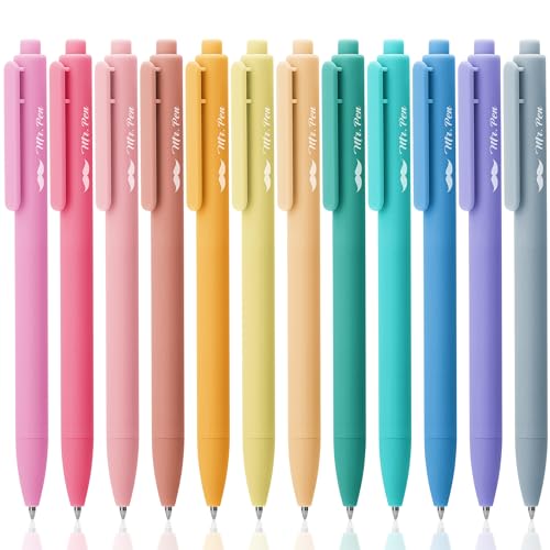 Mr. Pen- Retractable Gel Pens, 12 Pack, Assorted Colors Ink | Fine Point 0.7mm, Fast Dry, Smooth Writing, Cute Pens for Drawing, Writing Planner and School Supplies - color: Macaron Ink, size: 12 Pack