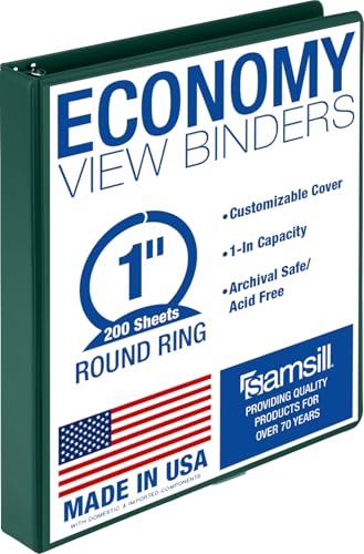 Samsill 1 Inch 3 Ring Binder, Economy Round Ring, Clear View Cover, 200 Sheet Capacity - for School, Home, Office - Forest Green - color: Green, size: 1-Pack, style: 1-Inch