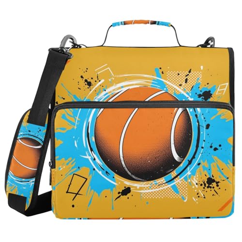 Gredecor 3 D-Ring Zipper Binder 1.5 in Waterproof Basketball Pop Art Binder with Zipper Shoulder Strap, Multi-Pockets Organizer Bag for School & Office Supplies, Storage 500 Sheets Capacity - color: Basketball Pop Art
