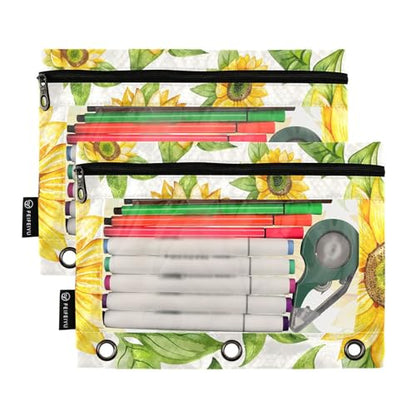 ALAZA Yellow Sunflower Flower Pencil Pouch for 3 Ring Binder 2 Pack Zipper Binder Pencil Bag Case with Clear Window Office Supplies - color: multi1679