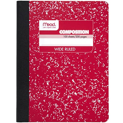 Mead Composition Notebook, Wide Ruled Paper, 7-1/2" x 9-3/4", 100 Sheets, Red Marble (09918AB5) - color: Red Marble, size: 1 Pack