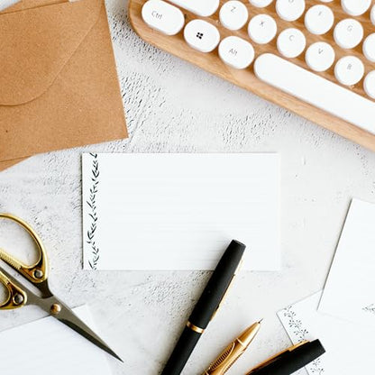 Leaf Garland Index Cards by Pure Print and Design | Floral Flash Cards Perfect For Study Sessions & Learning | 100 Cards of Premium Quality with 5 Different Designs | Black and White | 3x5 inches - color: Black and White