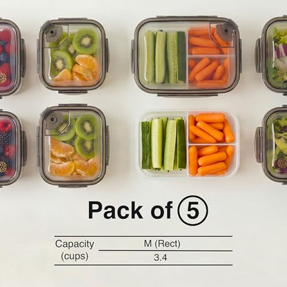 BPA-Free Plastic Airtight Food Storage Containers with Vented Lids, 5-Pack (3.4 Cups Each) for Meal Prep and Leftovers - size: Pack of 5 (3.4 Cup)