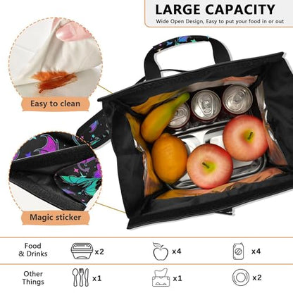 MNSRUU Insulated Lunch Bags Women Men Aldults, Halloween Luminous Bats Portable Reusable Thermal Meal Tote Cooler Bag Organizer, Adjustable Shoulder Strap, Handle - color: Halloween Theme 092