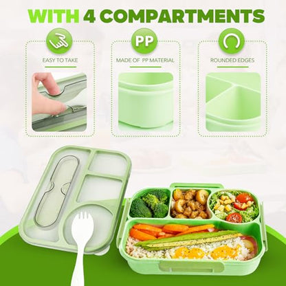 EASYFUN Bento Box Adult, Lunch Box, 4-Compartment Lunch Containers, Drop-Proof, Dishwasher Safe & Made with BPA-Free Materials (Green) - color: Green