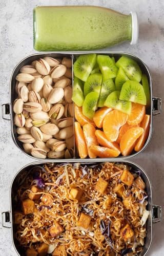 G.a HOMEFAVOR Stainless Steel Bento Lunch Box, 2-Compartment, 1400 ml/47 oz | Leak-Proof, Dishwasher Safe, BPA-Free, with Lock Clips & Removable Divider, Large Capacity, Meal Prep, for Adults - size: 1400 ml - with Compartments