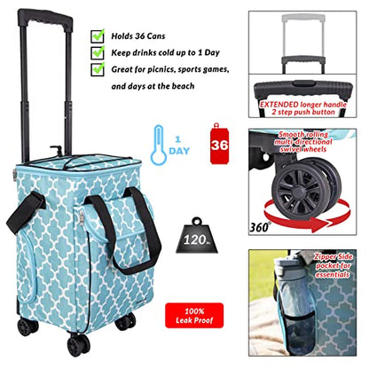 dbest Products Ultra Compact Cooler Smart Cart 360 Insulated Collapsible Rolling Tailgate BBQ Beach, Moroccan Tile - color: Moroccan Tile