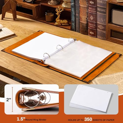 Ovesmusl PU Leather 3 Ring Binder 1.5 Inch Fits 8.5"x11" Letter Size Paper | 1.5 Inch Round Ring Binder Holds 350 Sheets, Notepad Paper Cover Loose Leaf Organizer, Green Tree - color: Green Tree, size: 1.5" Ring